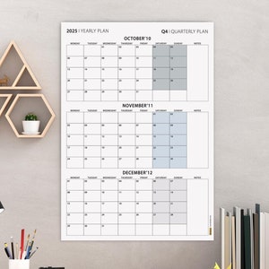 2025 Q4 Wall Calendar: October-December, Minimalist Boho Gray (Digital Download)
