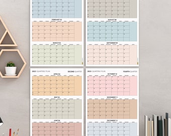 Calendario de pared trimestral 2027, planificador minimalista de 3 meses, T1, T2, T3, T4, planificador de pared anual, información general, inicio en domingo, estilo bohemio.