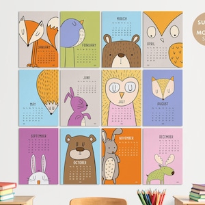 2025 Animal illustrated Calendar, Animal Wall Calendar, Large Monthly Wall Calendar, MONDAY & SUNDAY Start, 33x48 cm, A4, Colorful Calendar