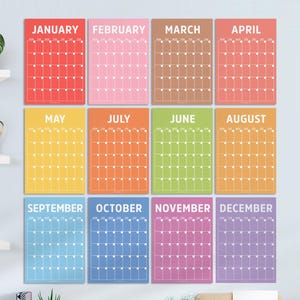 Undatierter Wandkalender, Ewiger Kalender, Wandkalender pro Monat, 33 x 48 cm, A4, 12 separate Seiten, Montag & Sonntag Start, (Regenbogen)
