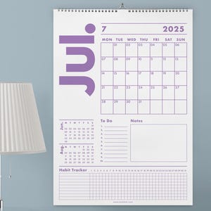 2025-2026 Mid-Year Wall Calendar, July Start, Academic Year Planner, Previous and Next Month, Habbit Tracker, To Do, Sunday & Monday Start