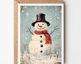 Snowman Christmas Card Set, Cozy Winter Holiday Greeting Card, Textured Paper, Greeting Card, Postcard, Bundle Set