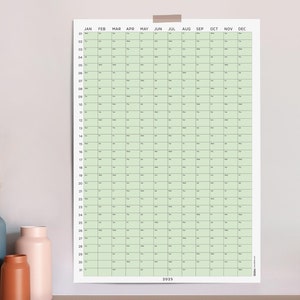 2025 Wandkalender | Großer Jahresplaner | Monatsplaner | Jahresplaner | Familienkalender | Vertikal | Pastellgrüne Farbe