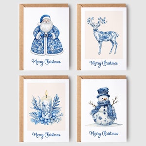 Juego de 8 tarjetas navideñas de tamaño A6 con diseño de toile azul, tarjetas navideñas de lujo, tarjetas navideñas para regalar a tu pareja o mejor amigo, tarjetas de felicitación