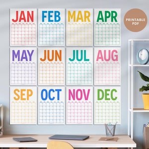 Large Monthly Wall Planner, Undated Wall Planner, Perpetual Calendar, Monthly Wall Calendar, Monday & Sunday, PRINTABLE, 8.5x11&#39;&#39; (Rainbow)