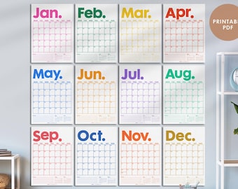 2026 Rainbow Monthly Wall Calendar | A4/A3 Printable (PDF)