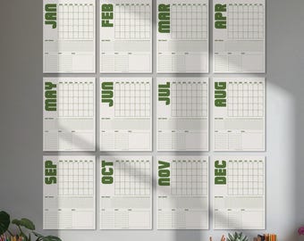 Agenda mensual de pared Matcha Green, calendario grande sin fecha, registro de hábitos, organizador familiar, inicio lunes/domingo