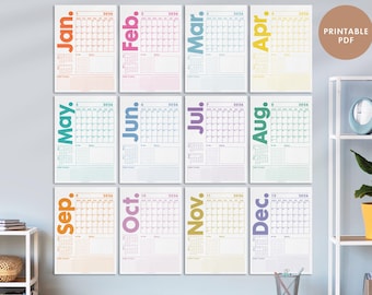 Calendrier mural mensuel imprimable 2026 | Agenda mensuel minimaliste | Suivi des habitudes, tâches et notes, mois précédent - mois suivant | Lundi - Dimanche Début