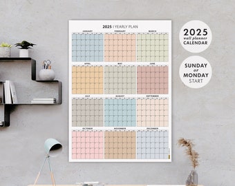 Wandkalender 2025 | 2025 Grote muurplanner | Jaarplanner | Gigantische jaarlijkse planner | Maandplanner | ZONDAG en MAANDAG Start | BOHO