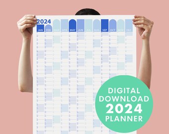 2024 Yearly Calendar Colourful Printable PDF Etsy