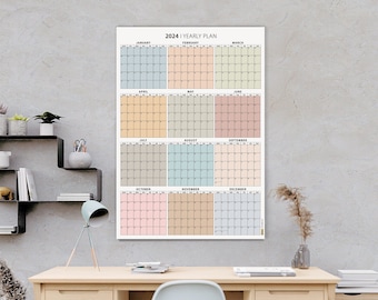 2024 Year Planner, Wall Planner, 2024 Calendar, School Full Year Calendar, Large Wall Calendar, Organizer Calendar, Boho Color, Monday Start