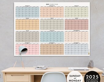 Wandkalender 2025 | 2025 Grote muurplanner | Jaarplanner | Gigantische jaarlijkse planner | Maandplanner | ZONDAG en MAANDAG Start | BOHO