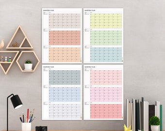 Undated Quarterly Wall Calendar, Monday Start and Sunday Start, Quarterly Wall Planner, Minimalist, Yearly Plan, Quarterly Planner, Boho