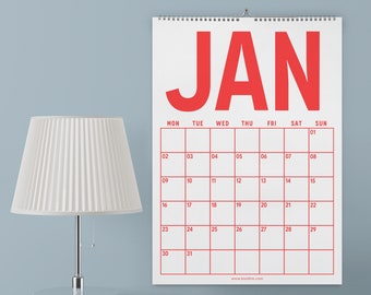 Bunter Wandkalender 2024, Monatsplaner, Minimalistisch, 33x48 cm, Montag oder Sonntag Start, Regenbogenfarben