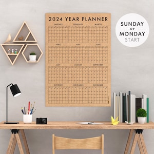KRAFT Paper 2024 Year Planner, Minimal 2024 Wall Calendar, MONDAY or SUNDAY Start, Monthly Planner, Recycled Paper
