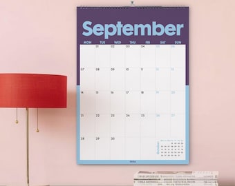 Calendario académico de pared 2026, 2027 / Planificador mensual con colores retro / Vista previa del próximo mes / Inicio en lunes o domingo / Planificador para estudiantes y profesores