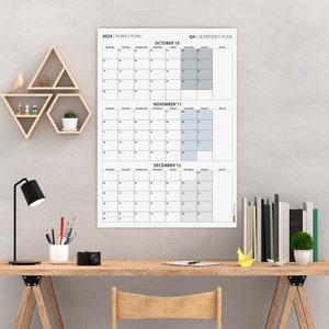 Q4 2025 Quarterly Wall Calendar, October - December 2025, MONDAY Start, Quarterly Plan, 90 Day Planner, Minimalist Wall Planner, Gray Tones
