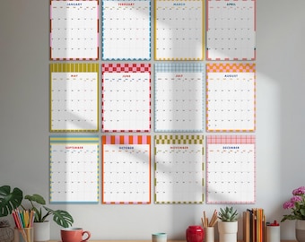 Calendario de pared retro 2026, 2027, planificador mensual, organizador familiar