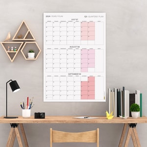 Q3 2025 Quarterly Wall Calendar, July - September 2025, MONDAY Start, Quarterly Plan, 90 Day Planner, Minimalist Wall Planner, Pink Tones