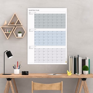 Undated Quarterly Wall Calendar, 3-Month Wall Planner, Minimalist Planner, Quarterly Planner, Monday Start, Boho Grey Tone