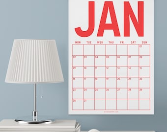 Colorful 2027 Wall Calendar, Monthly Wall Planner, Minimalist, A4, 33x48 cm, Monday or Sunday Start, Rainbow Colors