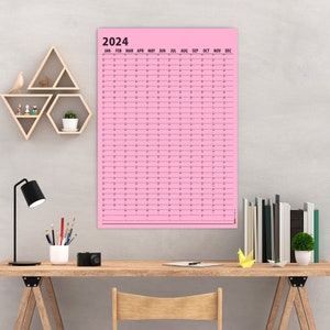 Pink Paper 2024 Yearly Wall Planner, 2024 Monthly Planner, 2024 Wall Calendar, 2024 Year Planner, Vertical