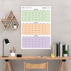 Q2 2025 Quarterly Wall Calendar, April - June 2025, Quarterly Plan, Minimalist Printable Wall Planner, Sunday Start, Pastel Colors