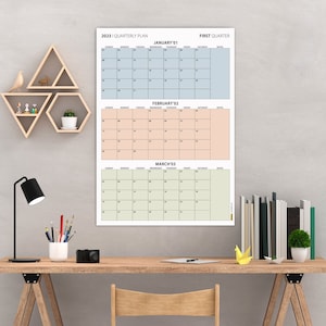 Q1 2025 Quarterly Wall Calendar, January - March 2025, Quarterly Plan, Minimalist Printable Wall Planner, Sunday Start, Boho Colors