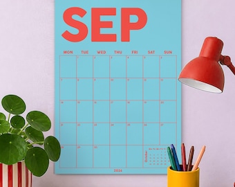 Calendario académico mural 2026-2027 / Colorido / Planificador mural grande de 12 meses / Inicio en septiembre / (Inicio lunes/domingo)
