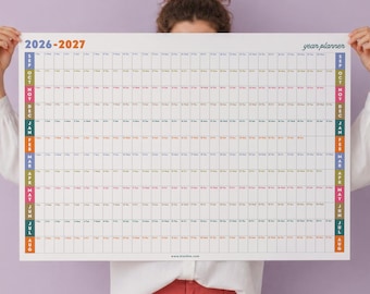 Planificador mural del año académico 2026-2027 / Colorido / Calendario anual grande / Planificador de mitad de año / Comienza en septiembre