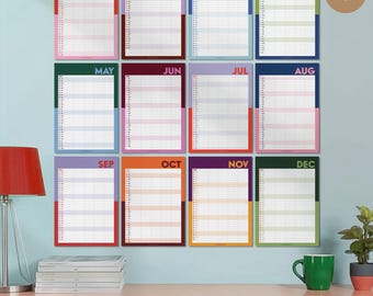 Calendario familiar de pared 2027 / Planificador familiar de 5 columnas / Organizador mensual retro y colorido / PDF imprimible / Descarga digital