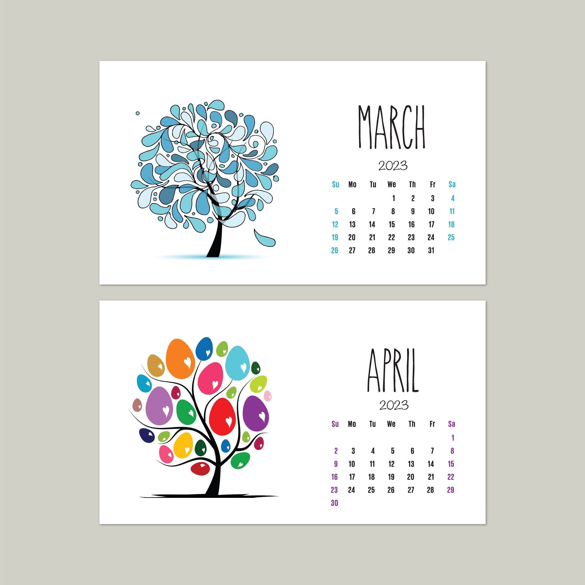 Four Seasons Tree Clipart Calendar, 2024 Calendar, Spring Summer Autumn ...