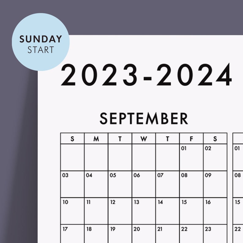 Printable 2023-2024 Academic Wall Calendar, SEPTEMBER Start, Academic Year Planner, Mid-year ...