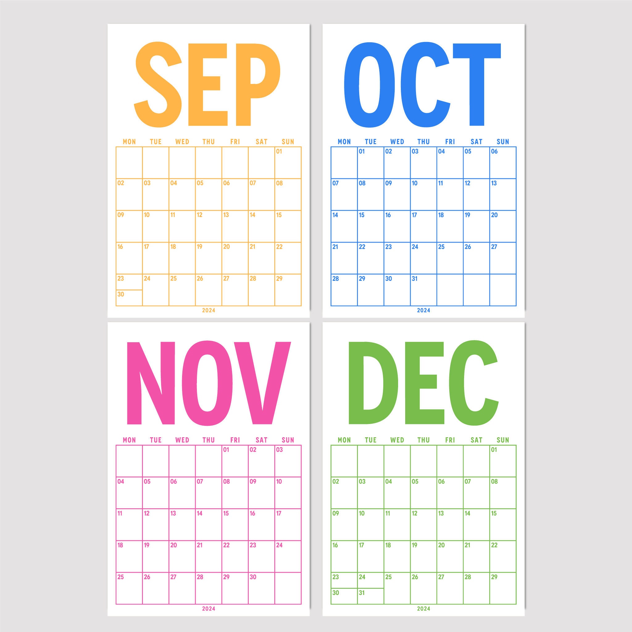Printable Calendar 2024 Monthly Planner A4, A3 Size Portrait Monday