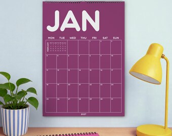 2027 Monthly Calendar | Large Wall Planner | Family Organizer | Vibrant Pink & Yellow | Next Month Preview