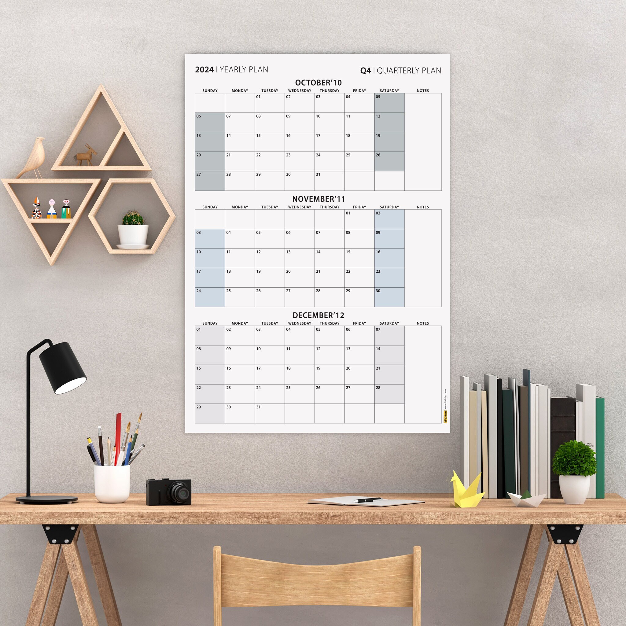Printable Q4 2024 Quarterly Wall Calendar, October-december, SUNDAY Start, Quarterly Plan, 90 ...