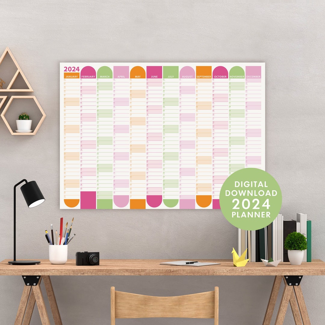 PRINTABLE 2024 Wall Planner Giant Wall Calendar at a Glance 2024 Year ...