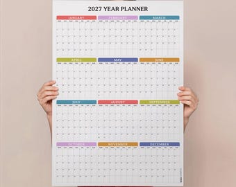 Planificador mural anual grande 2027 / Colores pastel / Planificador mensual / Calendario mural anual / Vista anual