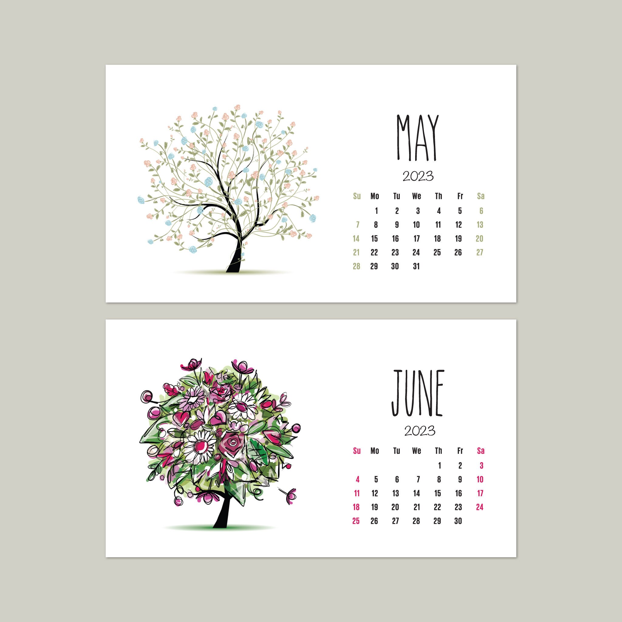 Four Seasons Tree Clipart Calendar, 2024 Calendar, Spring Summer Autumn ...