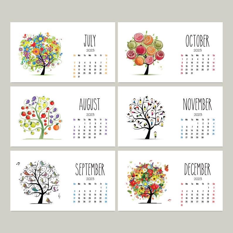 Four Seasons Tree Clipart Calendar 2024 Calendar Spring Etsy