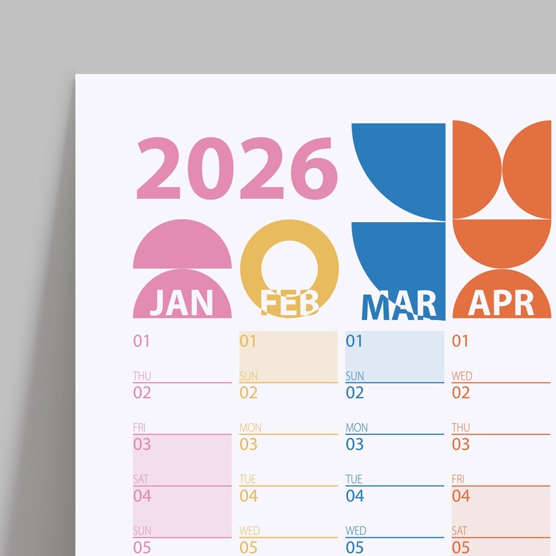 2026 Bauhaus Wall Calendar Printable | Modern Minimal Yearly Planner ...