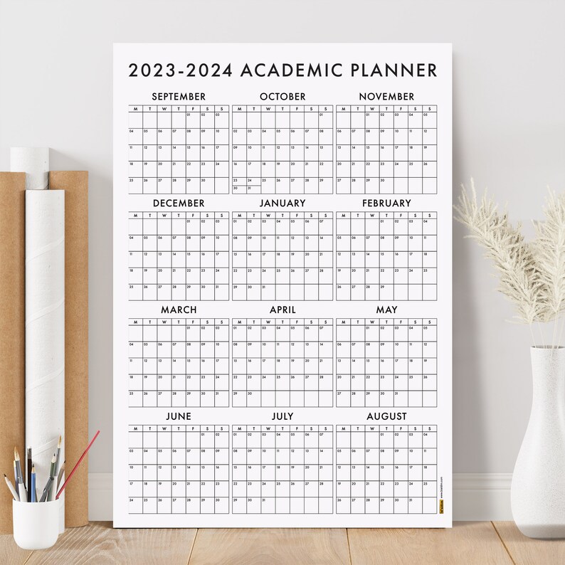 Printable 2023-2024 Academic Wall Calendar, SEPTEMBER Start, Academic Year Planner, Mid-year ...