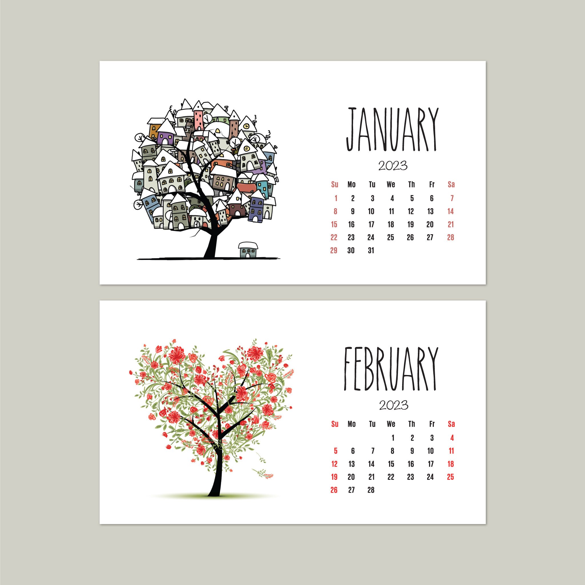 Four Seasons Tree Clipart Calendar, 2024 Calendar, Spring Summer Autumn ...