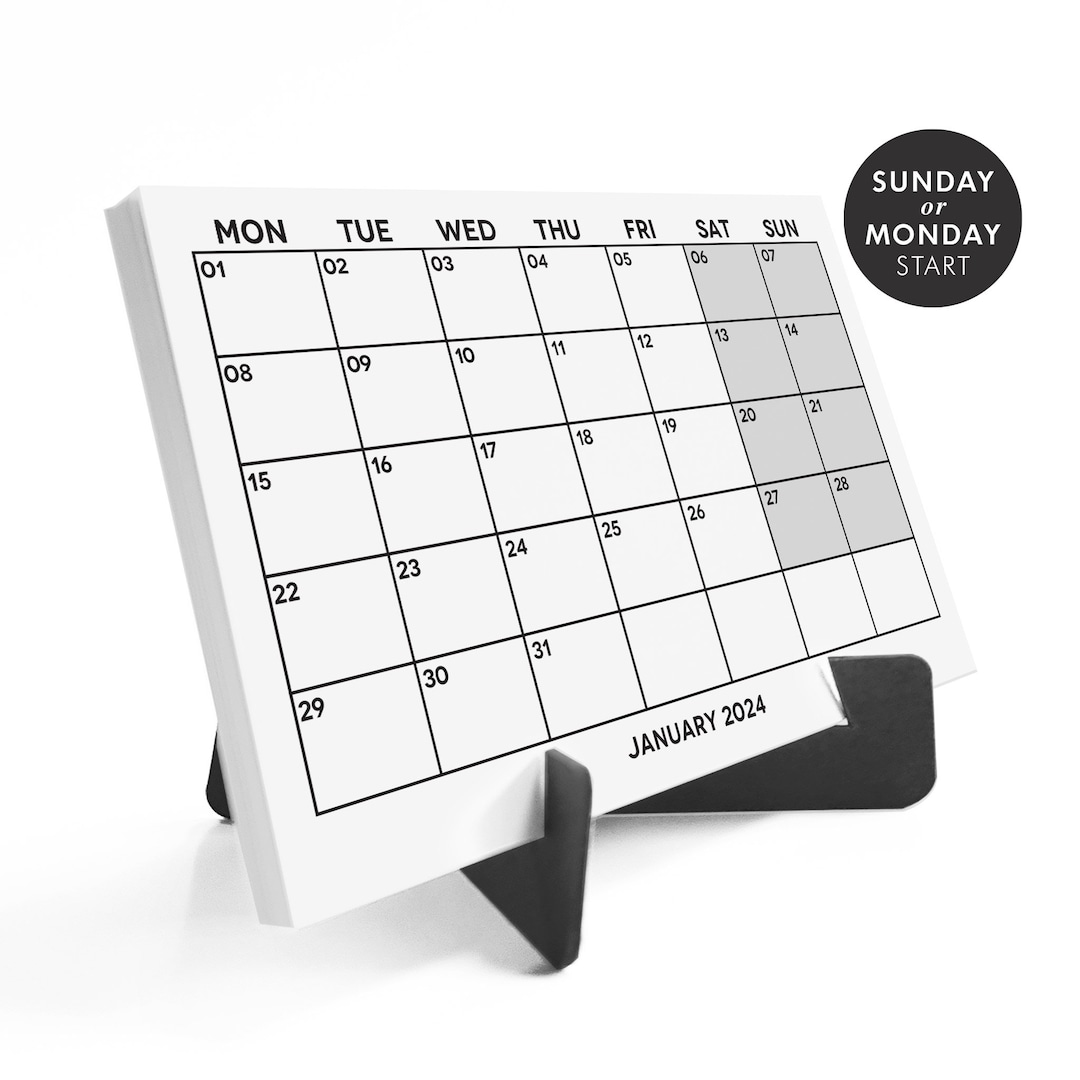 2024 Minimal Planner Desk Calendar, Black Calendar, Monday or Sunday