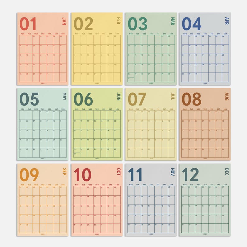 2026 Monthly Wall Calendar: Boho Colors, Minimalist Design, Sunday ...