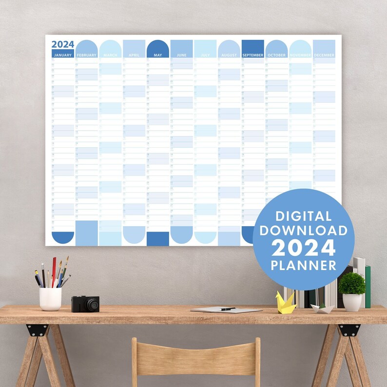 PRINTABLE 2024 Wall Planner Giant Wall Calendar at a Glance Etsy