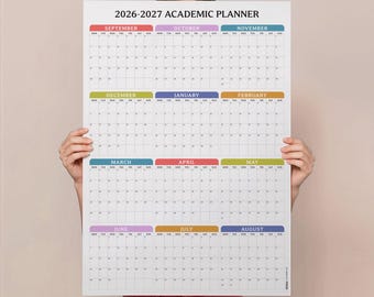 Agenda académica 2026-2027 / Calendario de pared grande / Colores pastel / Planificador mensual / Vista anual