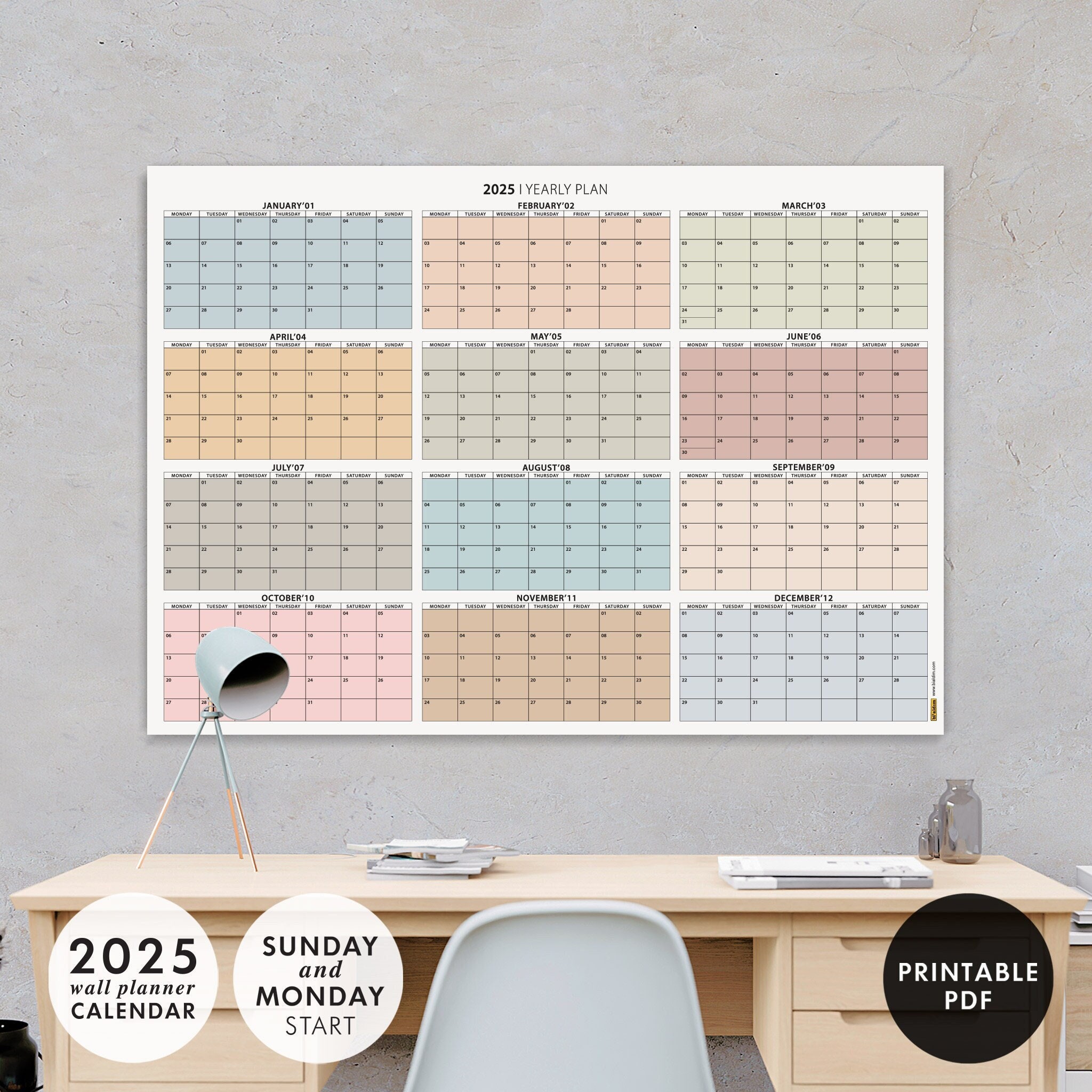 PRINTABLE 2025 Wall Calendar Instant Download 2025 Wall Planner Monthly