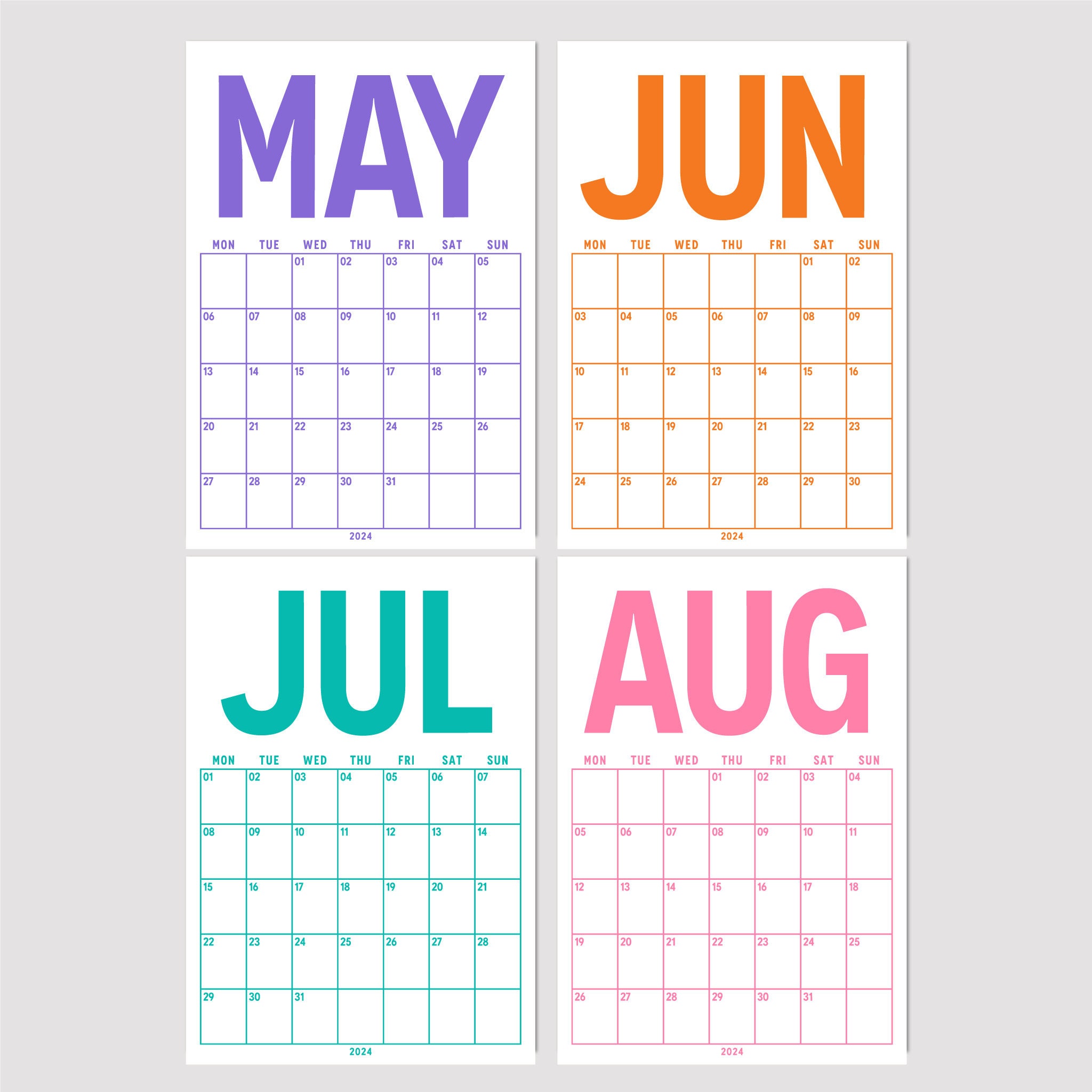 Printable Calendar 2024 Monthly Planner A4, A3 Size Portrait Monday