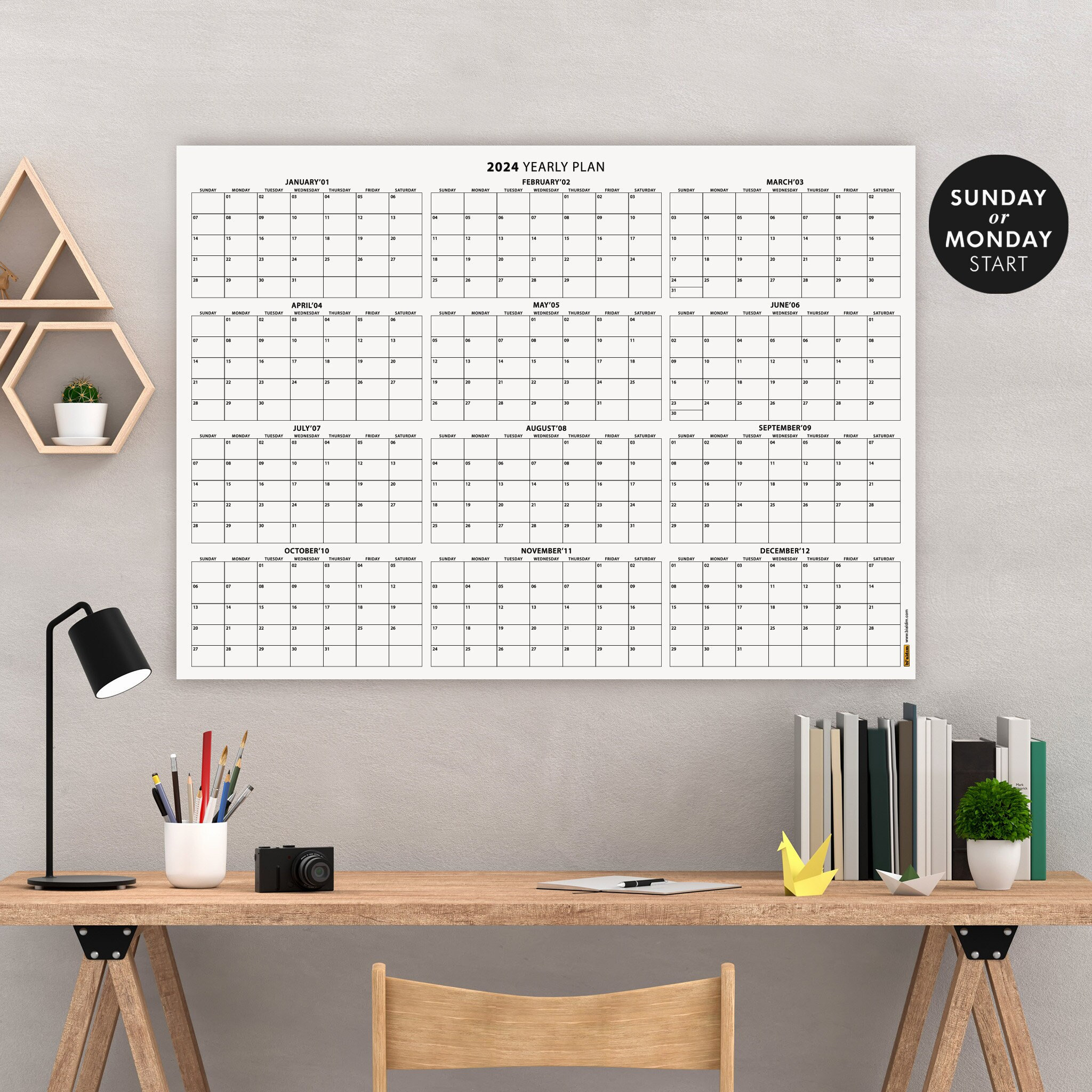 Printable 2024 Year Planner, Giant 2024 Wall Calendar, Yearly Wall